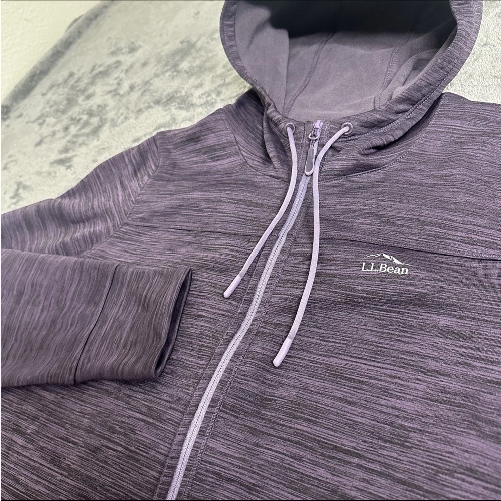 L.L. Bean Women's L REG Heathered Plum Zip Hoodie Thumb Holes Primaloft Fleece - Picture 3 of 13